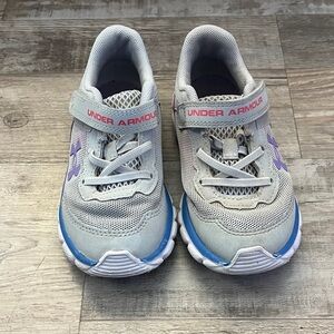 Under Armour Toddler Gray and Purple Sneakers with Blue Accents